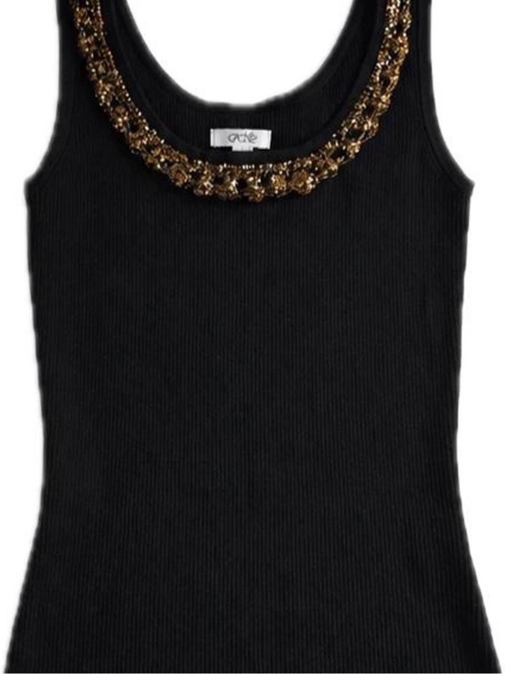 Cache Y2K Black Tank with Gold beaded Neckline